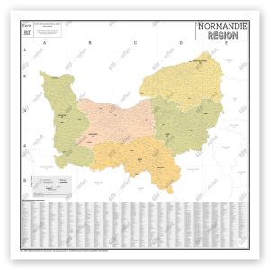 R&eacute;gion Normandie - Carte administrative vintage - Poster plastifi&eacute; Grand Format 120x120cm