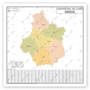 Région Centre-Val de Loire - Carte administrative vintage - Poster plastifié Grand Format 120x120cm