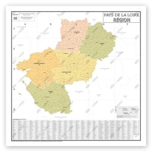 Région Pays de la Loire - Carte administrative vintage - Poster plastifié Grand Format 120x120cm